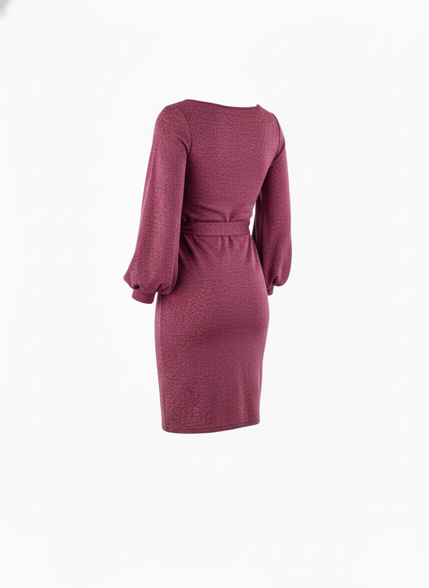 Vestido manga larga con brillo sutil que define tu cintura con elegancia relajada