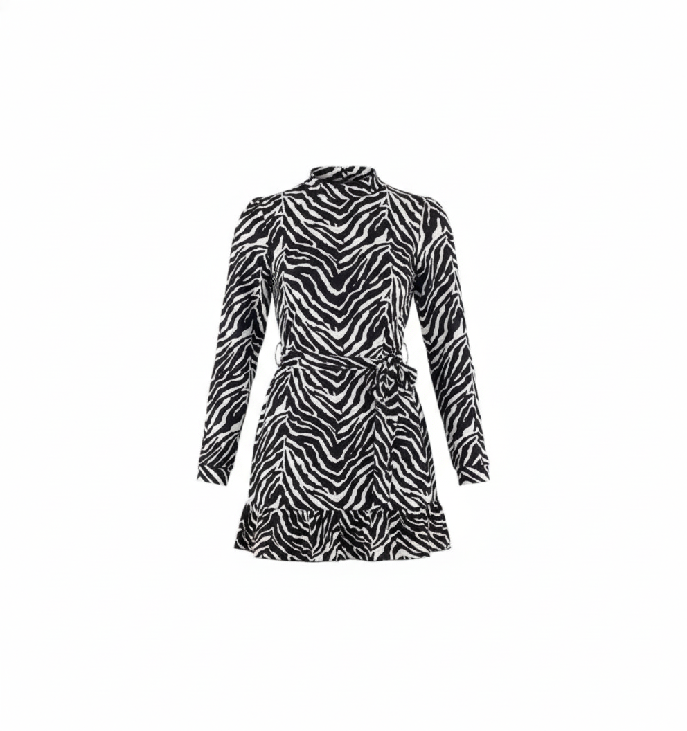 Vestido corto estampado con volumen en mangas