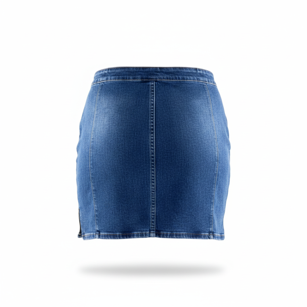 Falda de mezclilla al muslo que equilibra tu figura con frescura estructurada