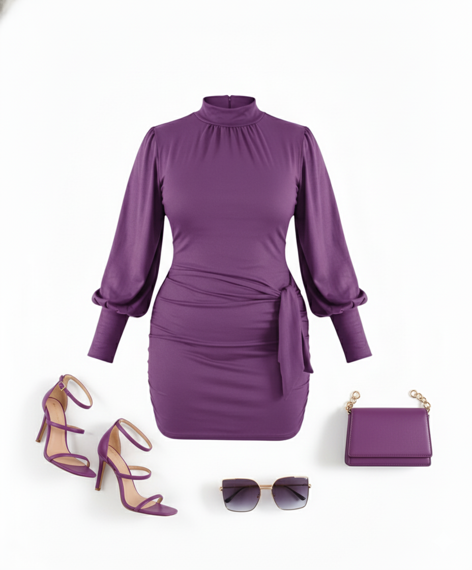 Minivestido manga bombacha que acentúa tu cintura con elegancia casual
