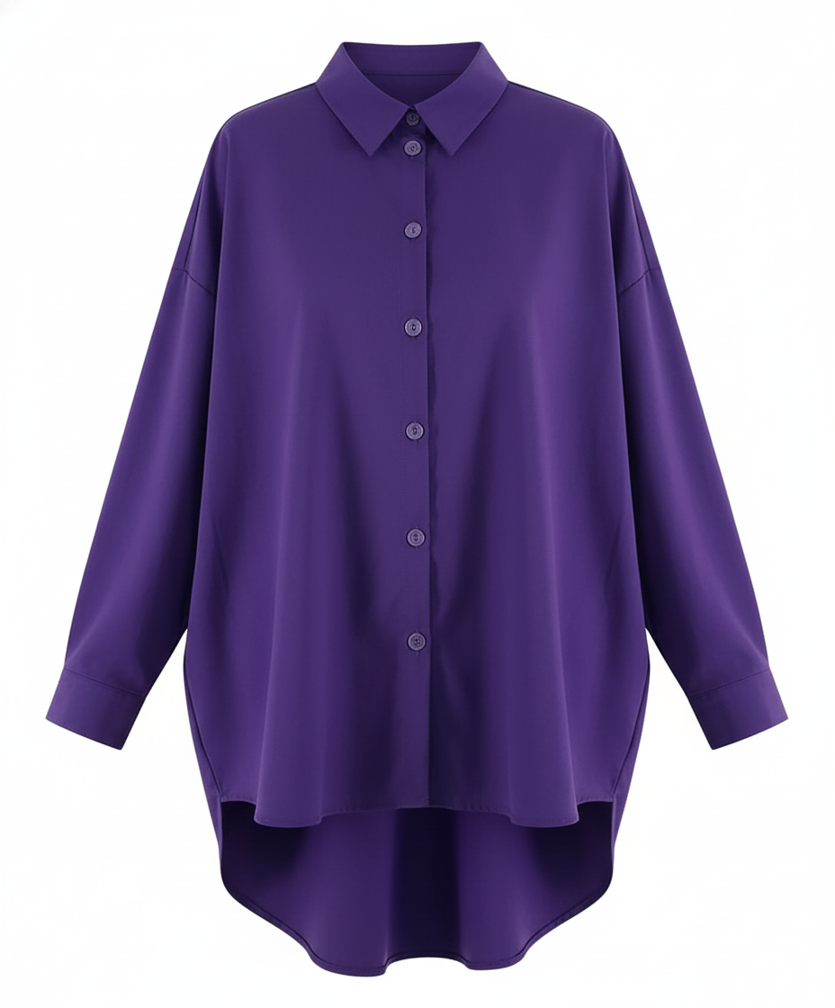 Blusa oversize de manga larga con caída holgada que impone presencia relajada