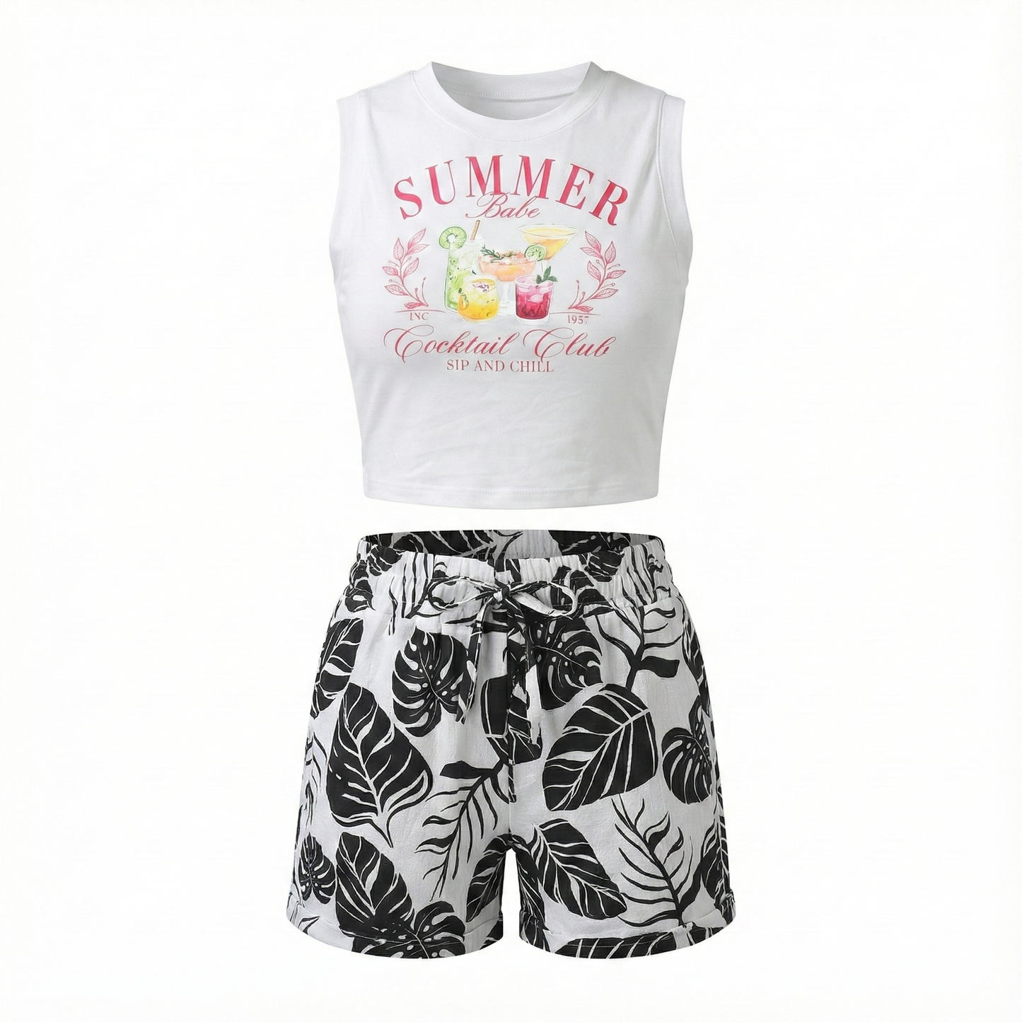 Conjunto fresco de blusa sin mangas y short estampado
