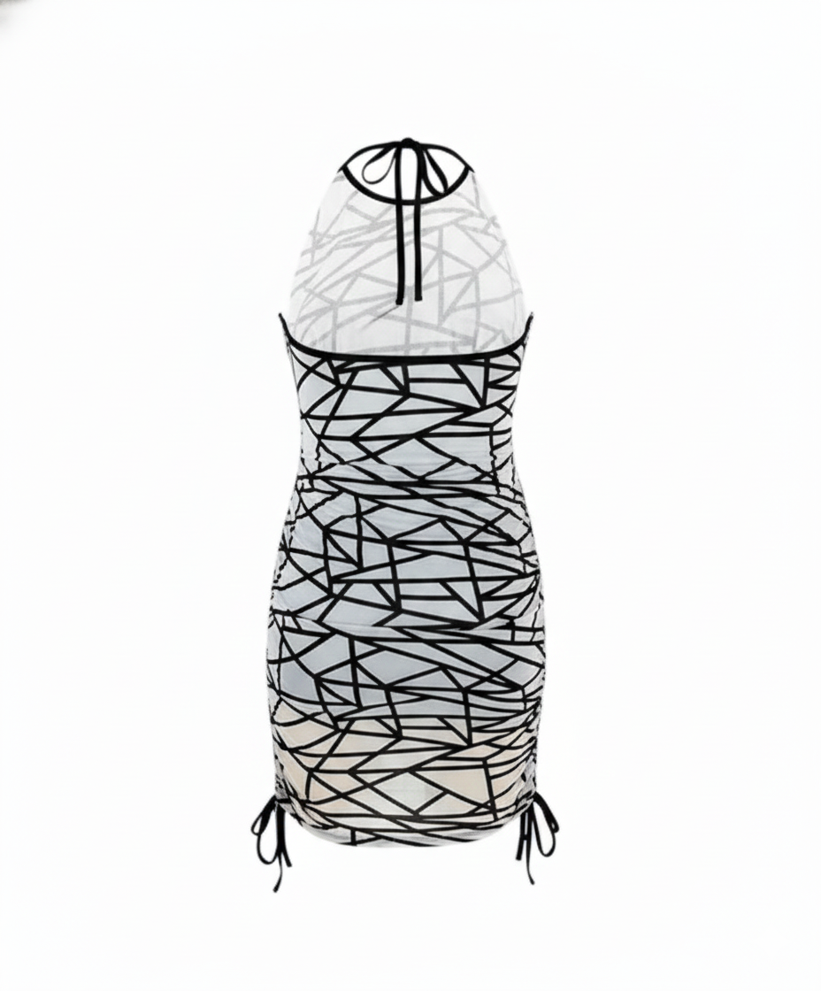Vestido corto con estampado geométrico que moldea y alarga tu silueta