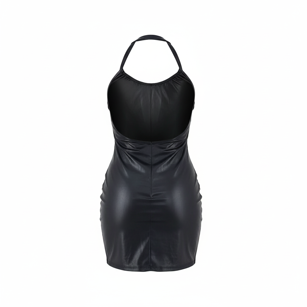 Minivestido vinilado con escote profundo que realza tu silueta