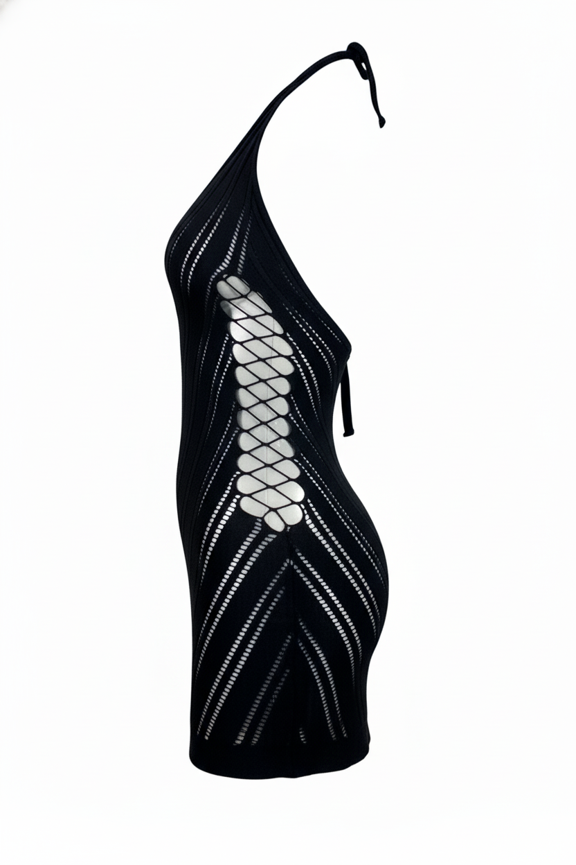 Microvestido tipo halter con escote en V que realza tu figura con poder visual