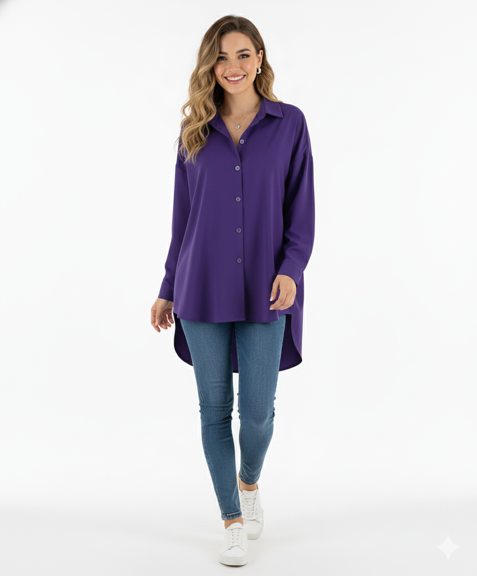 Blusa oversize de manga larga con caída holgada que impone presencia relajada