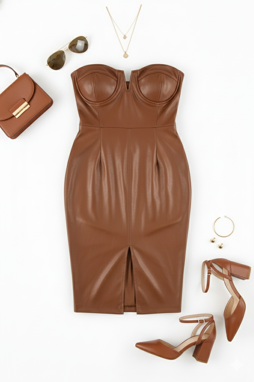 Vestido corto strapless con aberturas que enciende miradas con atrevimiento pulido