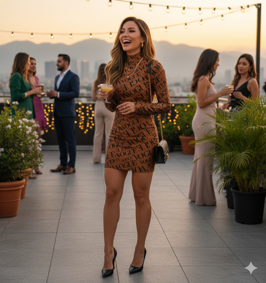 Minivestido con cuello tortuga que define tu silueta con elegancia audaz