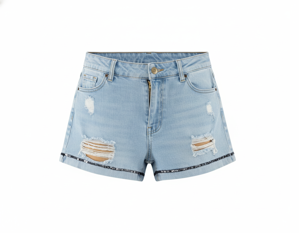 Short corto de mezclilla con estilo desgastado que alarga tus piernas con actitud libre