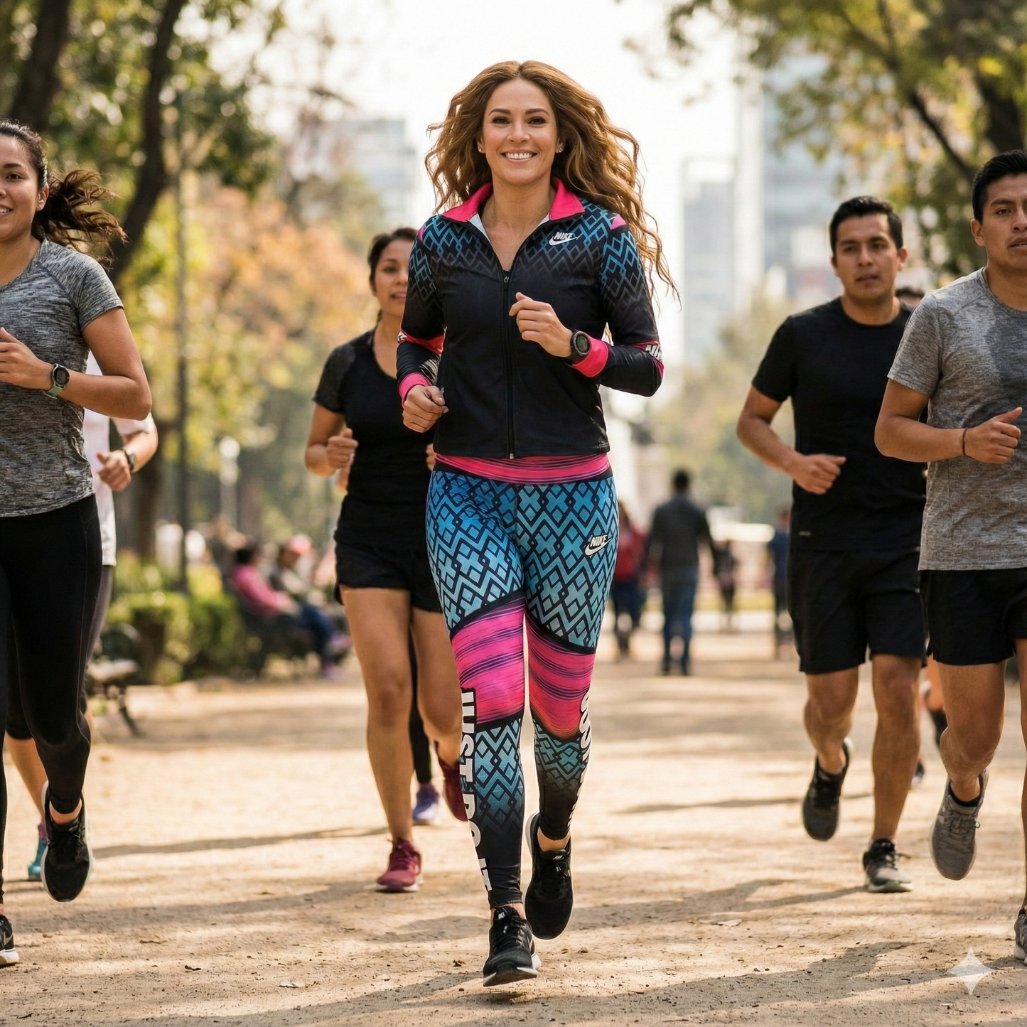 Conjunto deportivo con cremallera y estampado dinámico que potencia tu figura