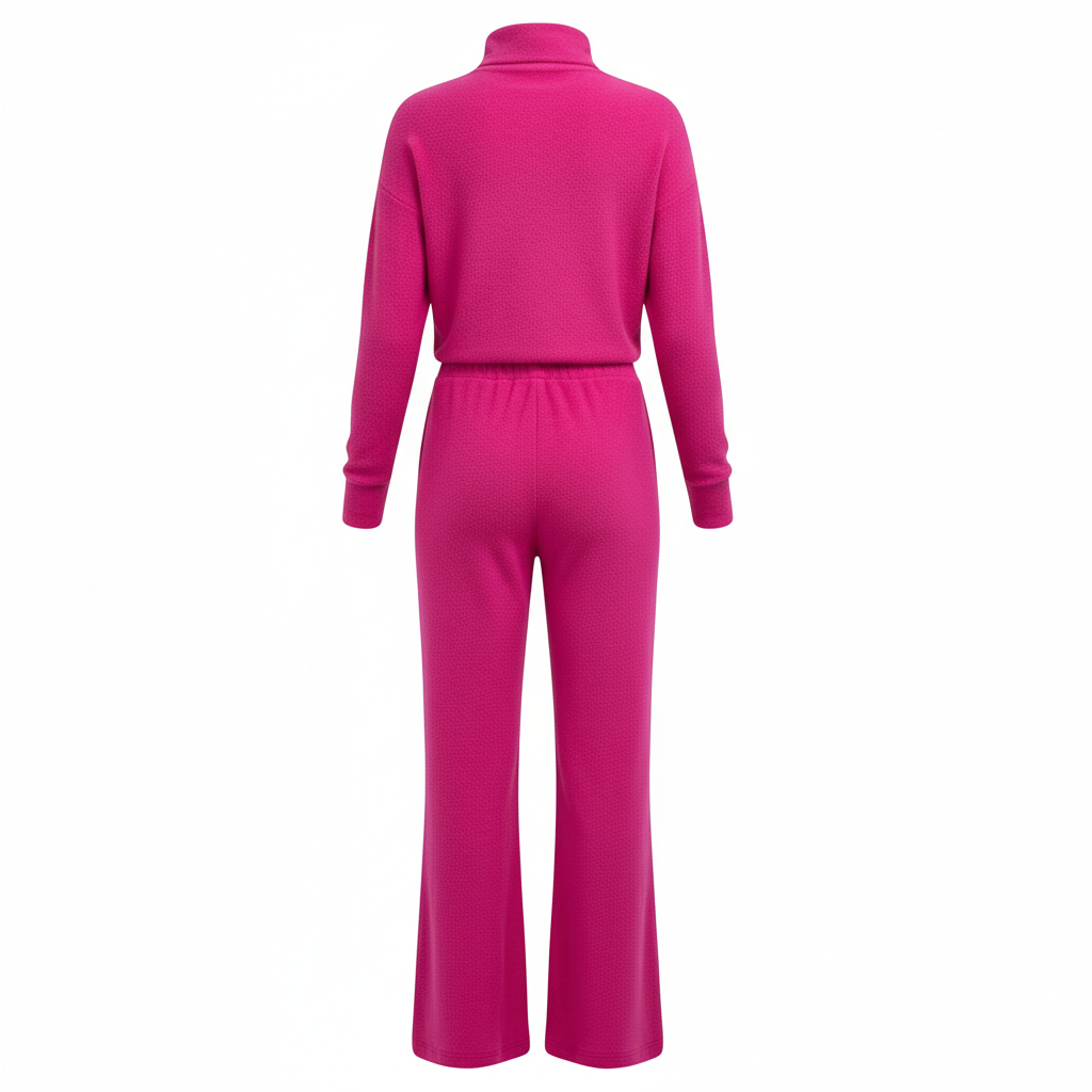 Conjunto cómodo con cuello tortuga que estiliza con textura sutil y corte relajado