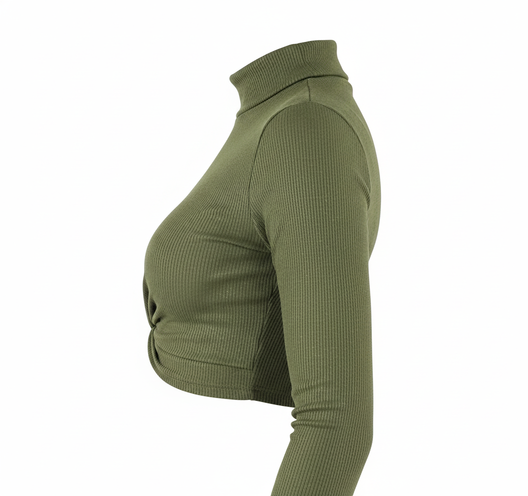 Crop top cruzado con cuello alto que realza el torso con elegancia sensual