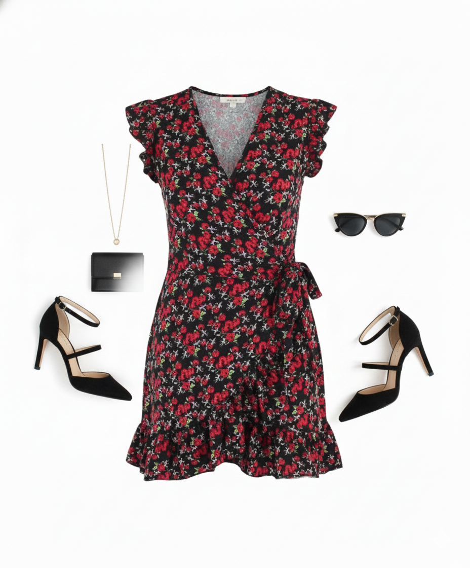 Minivestido floral con cruce que acentúa tu silueta con frescura