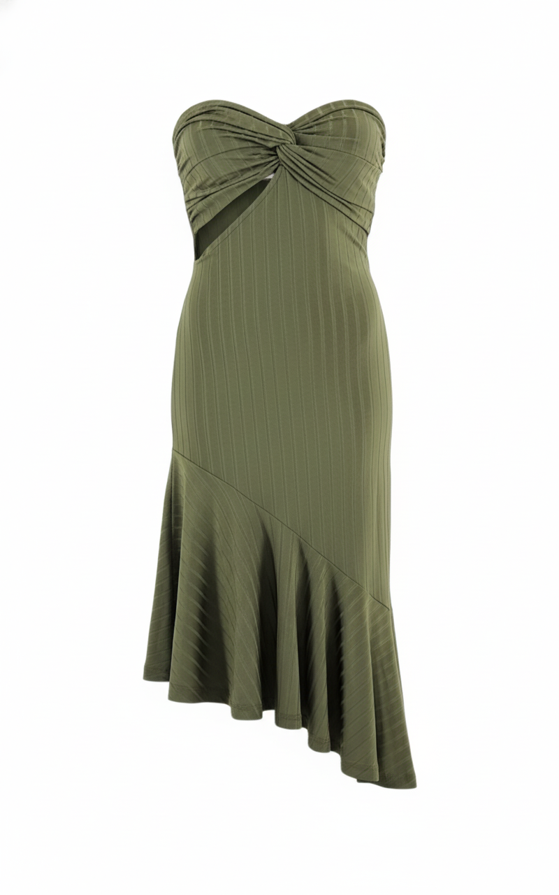 Vestido debajo de la rodilla con escote corazón que resalta tu figura con elegancia dinámica