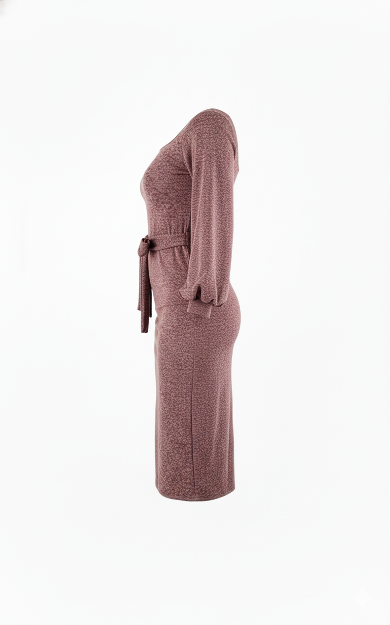 Vestido manga larga con brillo sutil que define tu cintura con elegancia relajada