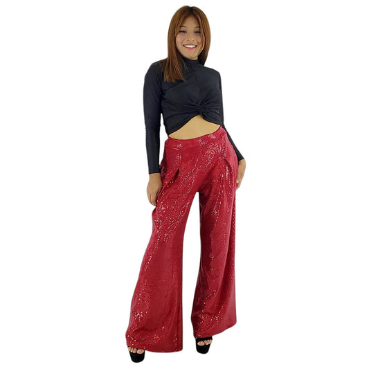 Pantalón acampanado con brillo que alarga y estiliza con glamour