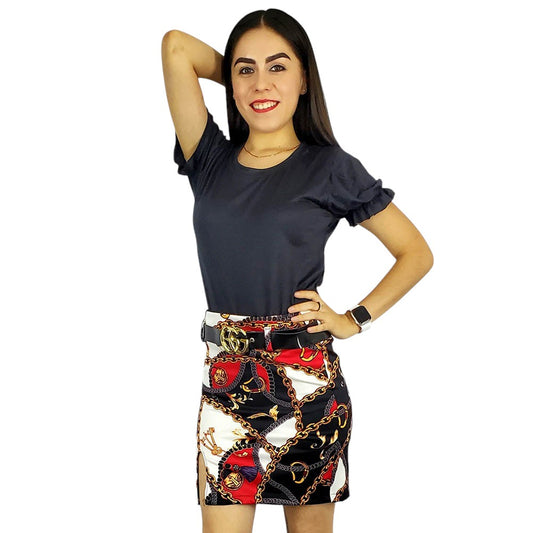Minifalda estampada con cinturón que potencia tu estilo atrevido con elegancia