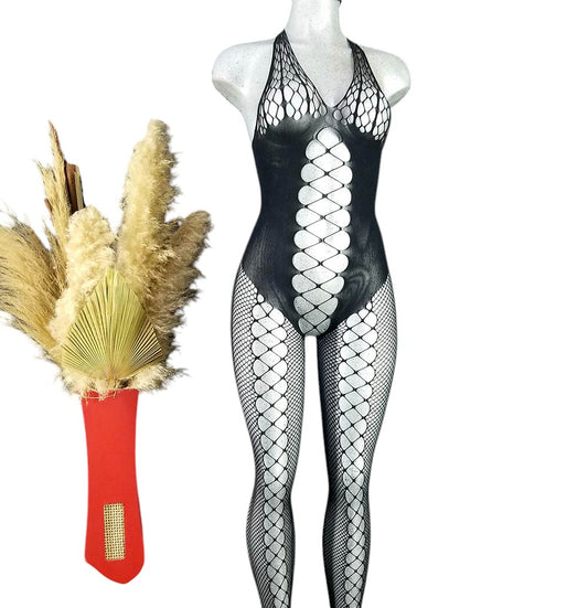 Body teddy largo con red que define tu silueta con sensualidad geométrica