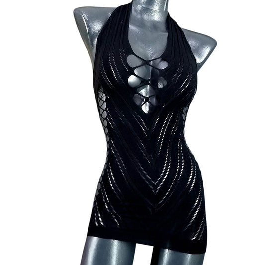 Microvestido tipo halter con escote en V que realza tu figura con poder visual