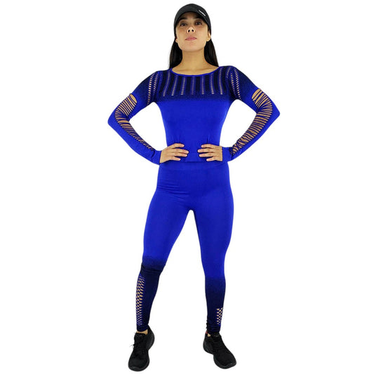 Conjunto deportivo largo con diseño calado y efecto degradado que estiliza tu silueta