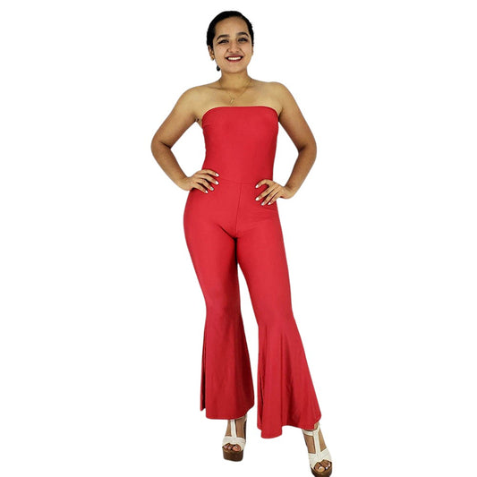 Jumpsuit palazzo strapless con caída acampanada que alarga tu silueta